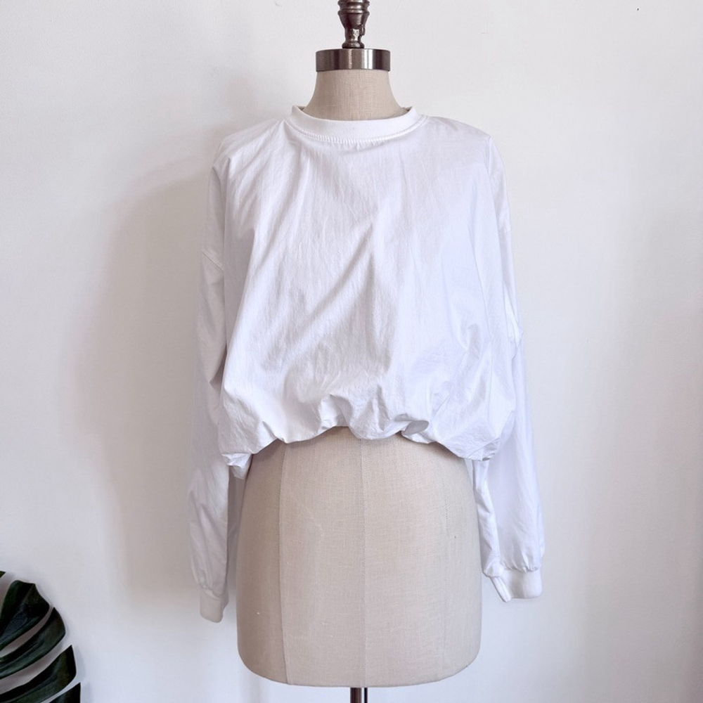 ZARA Balloon White Cropped Long Sleeve Pullover Top Womens Large Elastic Waist